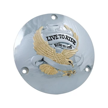 Live To Ride Derby fedél 3 furatú króm arany – Shovelhead; Big Twin Evolution