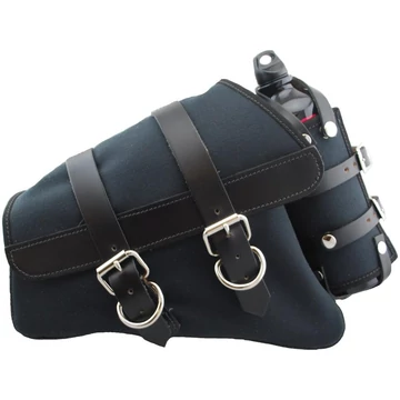 Canvas lengőkar oldaltáska palacktartóval fekete pántokkal fekete bal oldal – Sportster Evolution