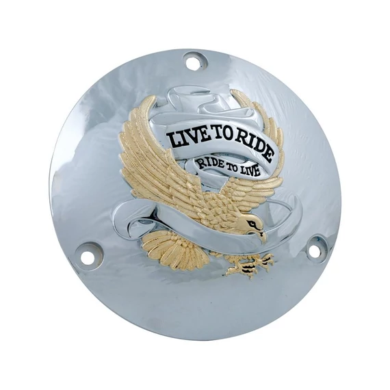 Live To Ride Derby fedél 3 furatú króm arany – Shovelhead; Big Twin Evolution