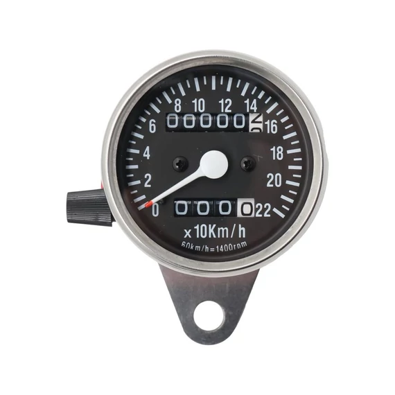 Mini sebességmérő nullázható odométerrel 220 km/h fekete skála 2:1 króm