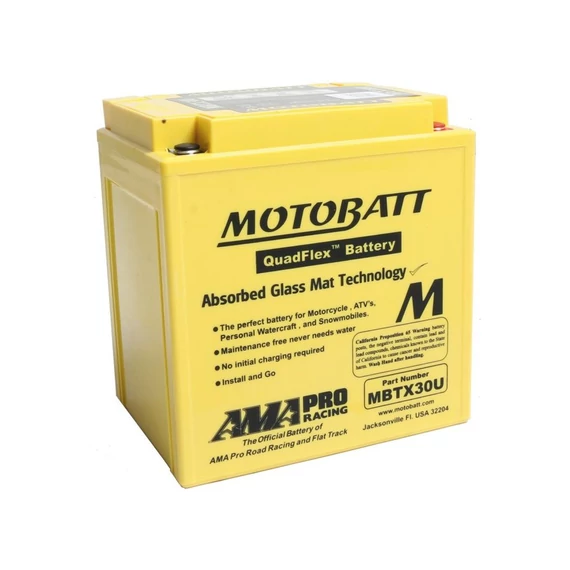 Quadflex AGM akkumulátor, 390 A, 32.0 Ah. – – Big Twin Evolution; Twin Cam; Milwaukee-Eight