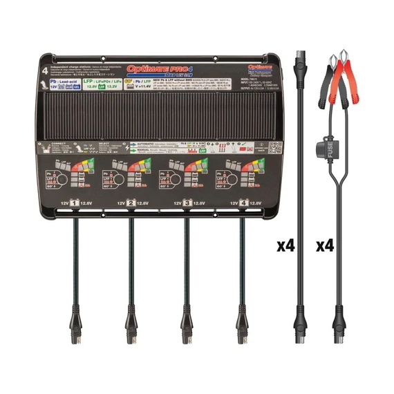 Pro‑4 Duo automata diagnosztikai akkumulátortöltő, 12V / 5A, 4 kimenettel.
