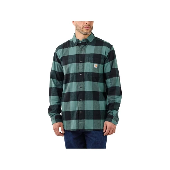 Masszív, rugalmas, laza szabású, középsúlyú flanel hosszú ujjú, kockás ing Carhartt – Harley-Davidson kompatibilis
