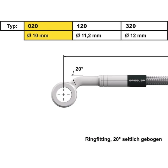 10 mm, Vario Line banjo csatlakozó, 020-as típus, 20°-os oldalra hajlított, ABS tömb, rozsdamentes acél – Harley-Davidson kompatibilis