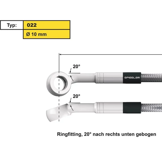 10 mm Vario Line banjo idom 022 típus 20° jobb oldali hajlítás 20° lefelé könyök ABS blokk rozsdamentes acél