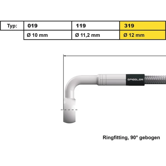 12 mm, Vario Line banjo csatlakozó, 319-es típus, 90°-os könyök, rozsdamentes acél – Harley-Davidson kompatibilis