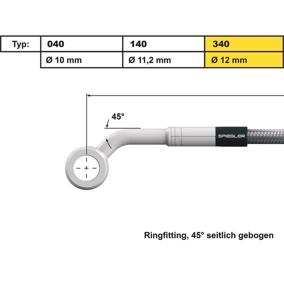 12 mm, Vario Line banjo csatlakozó, 340-es típus, 45°-os oldalra hajlított, ABS tömb, rozsdamentes acél – Harley-Davidson kompatibilis