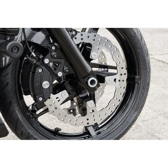 Túlméretes féktárcsa adapter axiális féknyereghez 355 mm tárcsához fekete fényes dupla tárcsa – Milwaukee-Eight – Ricks Motorcycles – Harley-Davidson kompatibilis